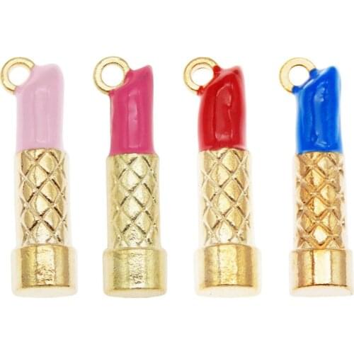 Julie Wang 4PCS Enamel Lipstick Charms Mixed Pink Red Blue Colors Alloy Cosmetic Necklace Bracelet Jewelry Making Accessory