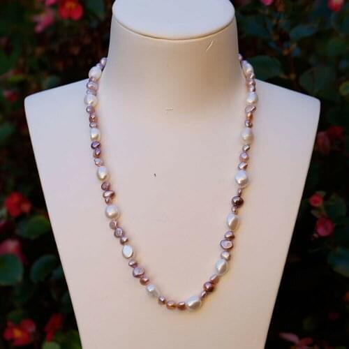 Beautiful white purple baroque freshwater cultured pearl necklace 50cm long
