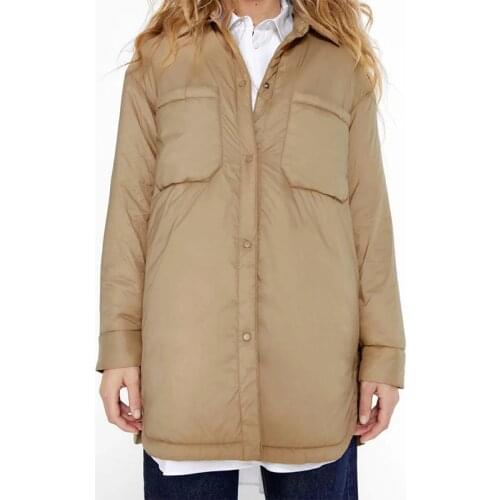 Afeenyrk Za Women Warm Light Parka Jacket Coat Double pocket Vintage Button Cotton Outwear Female Office Lady Loose Overcoat Top