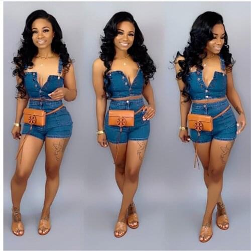 Summer Woman Denim Clothes Set Fashion Sexy Camisole Vest + Denim Shorts Skinny Slim Top Jeans Shorts S-3XL New Arrival Hot Sale