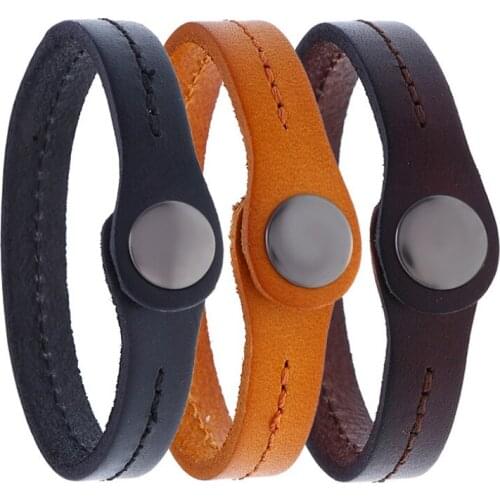 Fashion Simple Leather Cuff Bracelet Black Brown Chain Cowhide Charm Wrap Bangle Retro Wristbands Women Men Punk Casual Jewelry