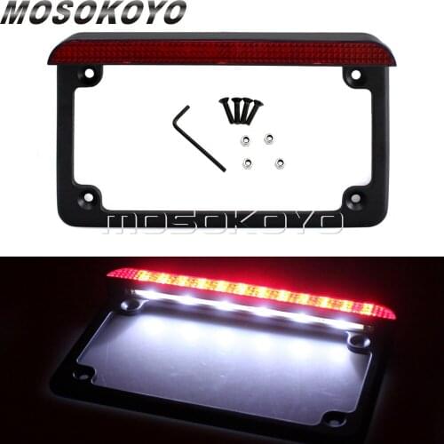 Motorcycle 7" x 4" License Plate Frame Number License Plate Holder Bracket w/ LED Brake Tail Light For Harley Suzuki Yamaha