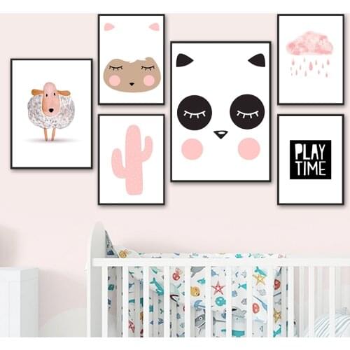 Cartoon Sheep Cactus Cloud Rain Nursery Wall Art Canvas Painting Nordic Posters And Prints Wall Pictures Baby For Bedroom Decor
