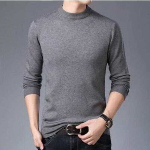 BROWON Autumn Sweater Men Clothing Solid Color Warm Knit Sweater Long Sleeved Round Neck Pullover Mens Sweater Winter Clothes