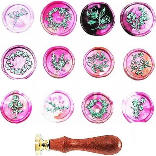 Natural plants branches Leaf Wax Seal Stamp Set Custom Picture Logo Wedding Invitation Gift Rosewood Handle Set kit