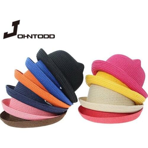 New cute childrens sun hat spring and summer boys and girls baby baby straw hat summer hat Panama shade ear beach hat Casquette