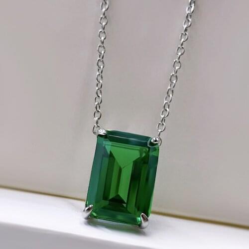 100% 925 Sterling Silver 10*14mm Green High Carbon Diamond Pendant Necklace For Women Sparkling Wedding Party Fine Jewelry Gift