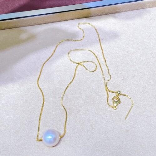 Solid 925 Sterling Silver Round 11-12mm Nature Fresh Water White Pearls Necklaces for Women Fine Birthday Gifts