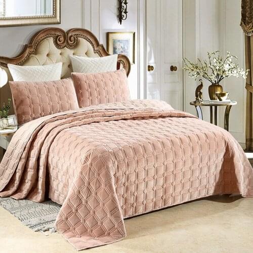 Winter Solid Bedspread Plush Quilt and Pillow Shams 3PCS Quilted Coverlet Bed cover sheets King Queen Size Embroidered Blanket