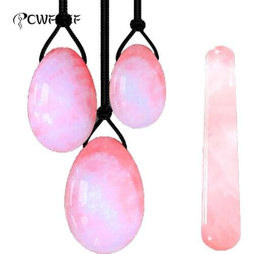 Rose Quartz Yoni Egg Set Vaginal Tightening Love Egg Kegel Exerciser Natural Stone Crystal Yoni Wand Feminine Hygiene Product