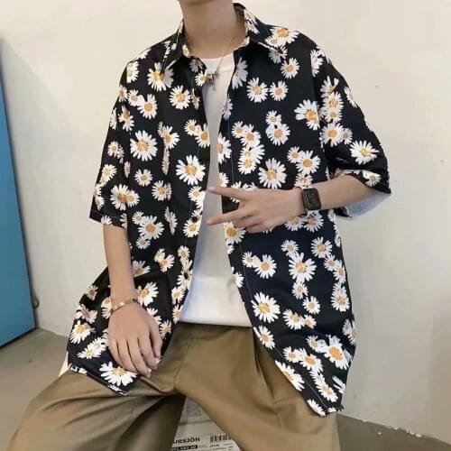 Mens Japanese Fashion Harajuku Streetwear Flower Shirt Novelties 2021 Casual Button Up Men Clothing Summer Trends Men Shirts