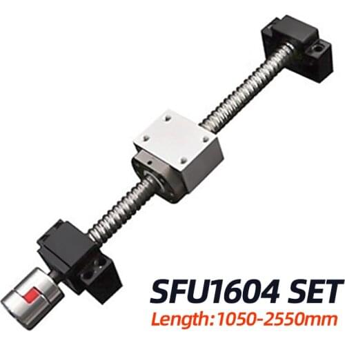 Ballscrew SFU1604 length 1050-2500mm ball screw with flange single nut or BK12 BF12 end machined CNC parts