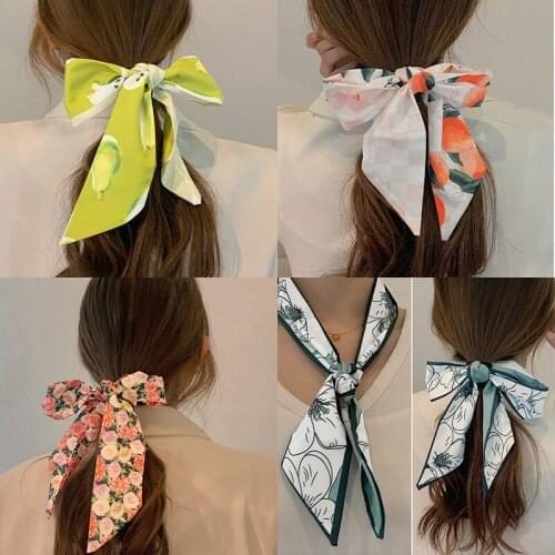 Silk Scrunchies Long Bows Hair Scarf Flower Hair Bands For Women Korean Headband Girl Hair Accessories Fashion Summer Headdress