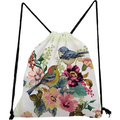 Pretty Unisex Drawstring Bags Floral Bird Printed Backpack UnisexPreppy Style Shoe Bag for School Portable Storage Bag Book Bag