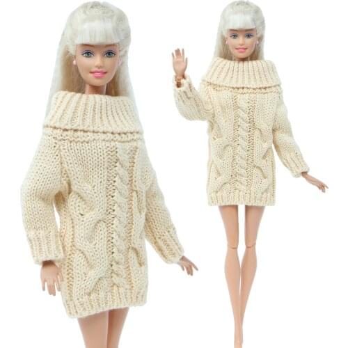 Creamy-white Sweater 100% Handmade Doll Dress Winter Casual Daily Wear Outfit Skirt Clothes for Barbie Doll 12'' Accessories Toy
