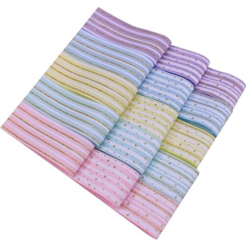 T.R RIBBON 1-1/2 inch 38mm gold glitter dots printed grosgrain ribbon stripes ribbon