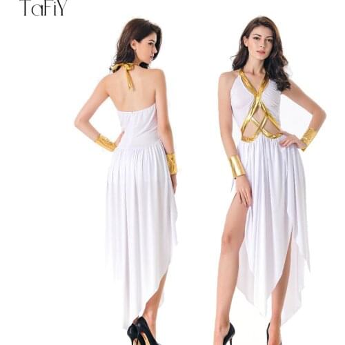 TaFiY 2018 Sexy Greek And Roman Goddess Fancy Dress+Gloves Costume Outfits Gold Sexy Party Cosplay Halloween Costumes for Women