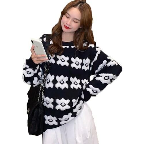 Black Flower Thick Female Autumn Clothes Korean WomenS Oversize Pulovers Sweater 2020 Winter Sweater Clothes A6531
