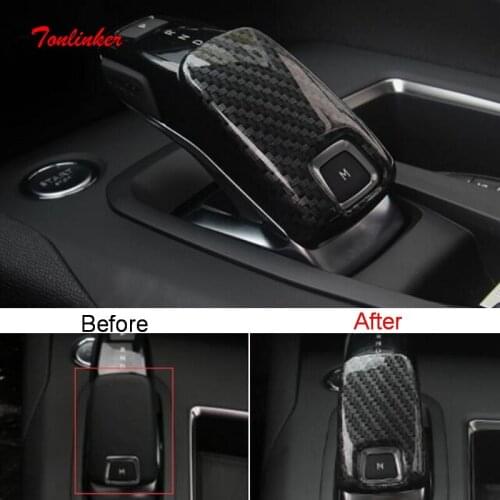 Tonlinker Interior Car Gear Head Cover sticker for Peugeot 3008/GT/4008 2017-19 Car Styling 1 PCS ABS Carbon Cover sticker
