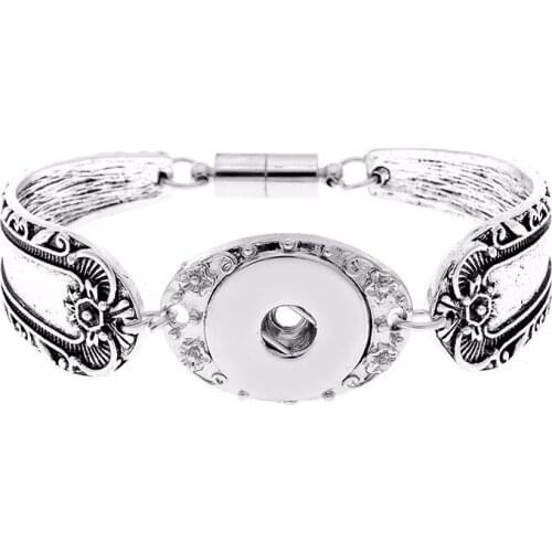 Vintage Ethnic Metal 18mm Snap Buttons Bracelet Bangle With Magnetic Bohemian watches Snap Button Jewelry 12styles to choose