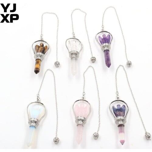 YJXP Carved Angel Hexagonal Prism Pendulum Natural Stones Column Sceptre Reiki Amulet Scepter Pendant Dowsing Divination Jewelry