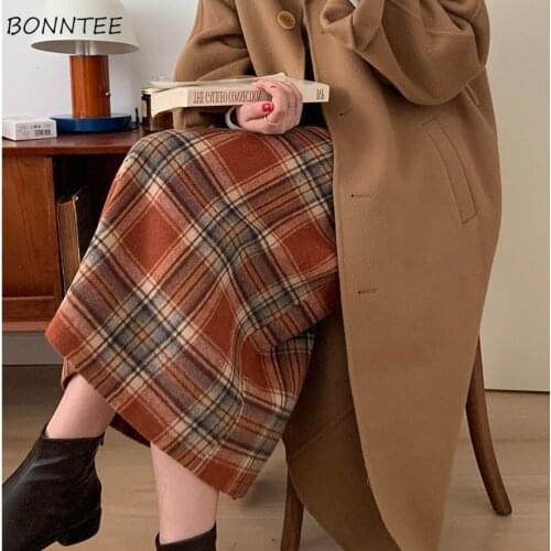 Skirts Women Simple Kpop Plaid A-line Preppy Style Ulzzang Girlish Outerwear Vintage All-match Feminine Casual Cozy Mujer Spring