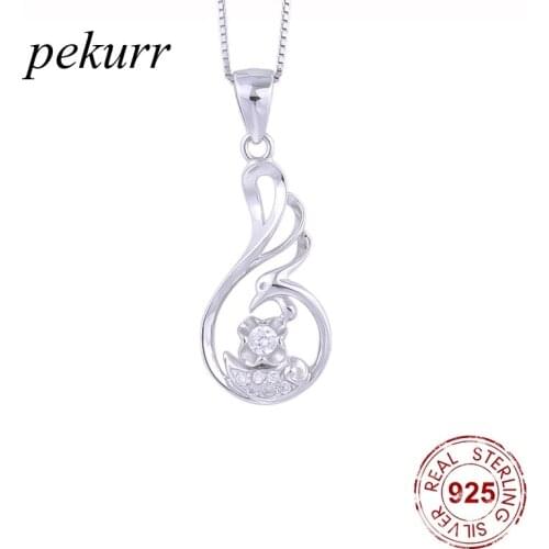 Pekurr 925 Sterling Silver Zircon Gem Flower Peacock Necklaces For Women Luxurious Bird Pendants Choker Fashion Jewelry