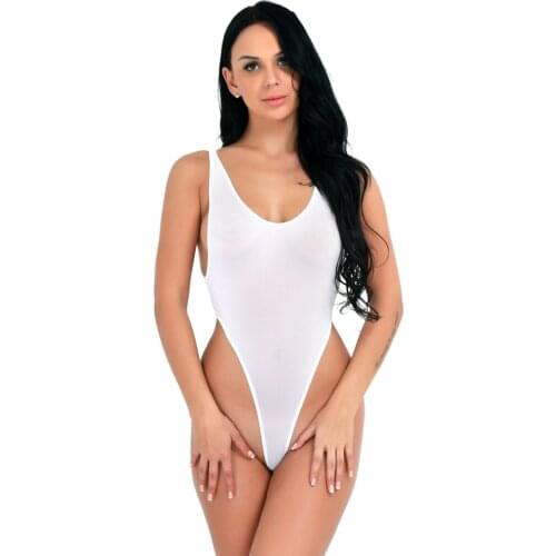 Womens Sexy See-Through Leotard High Cut Backless Sheer Thong Bodysuits Sleeveless Strentch Fashion Exotic Females Jumpsuits