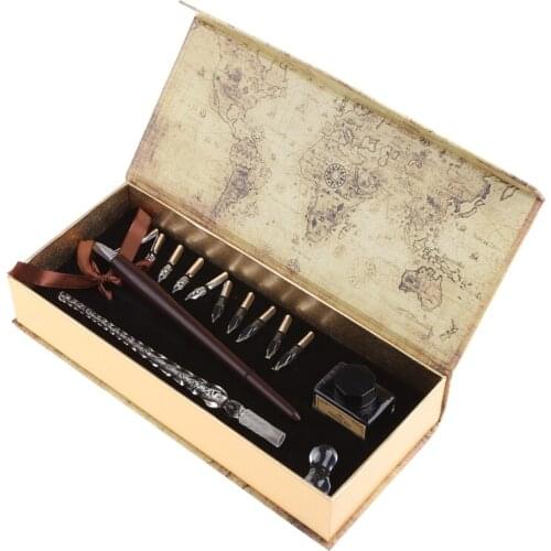 1set Nibs Wooden Dip Pen Set Glass Calligraphy Pen Set for Cartoon Lettering Art C90C