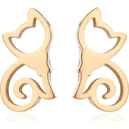 1 Pair Minimalist Stainless Steel Animal Cat Stud Earrings for Women Girls Kitten Jewelry Accessories with Gift Box