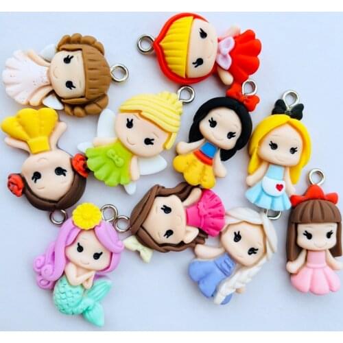 10 Cute Cartoon Princess Series Resin Kawaii Pendant Key Chain Necklace Pendant DIY Decoration Accessories A03