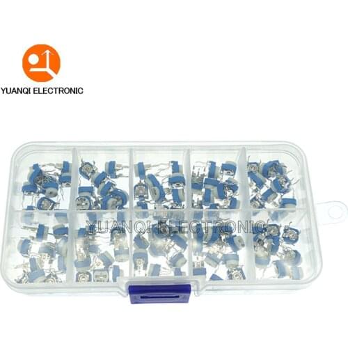 100Pcs/Box RM065 Carbon Film Horizontal Trimpot Potentiometer Assortment Kit 10 Values Variable Resistor 500R - 1M
