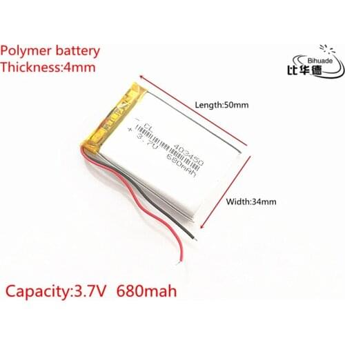 3.7V 680mAh 403450 Lithium Polymer Li-Po li ion Rechargeable Battery cells For Mp3 MP4 MP5