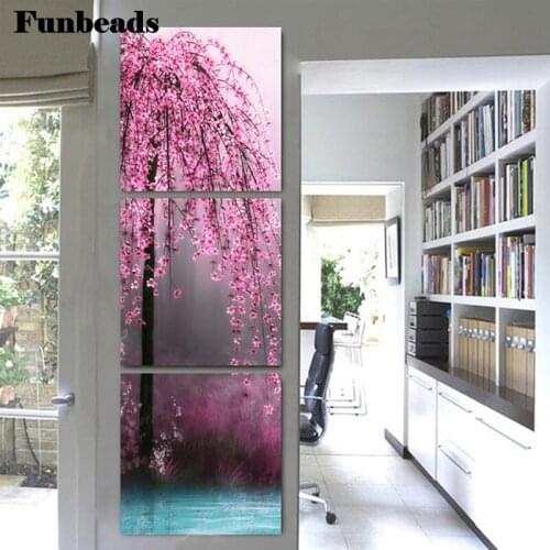 3pcs Diamond Embroidery Painting 3D Full Drill 5d Diamond Mosaic Triptych Vertical Sakura DIY landscape Decor Gifts FF1009