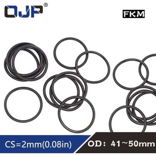 5PCS/lot Fluorine rubber Ring Black FKM O ring Seal OD41/42/43/44/45/46/47/48/50*2mm Rubber O-Ring Seal Oil Ring Fuel Gaskets