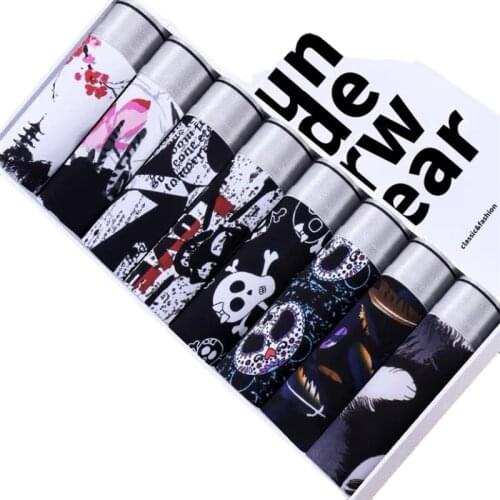 8pcs/LotMens Underwear Ice Silk Traceless Boxers Panties Breathable Sexy Boxer Printed Thin Underpants Comfortable ShortsL-4XL