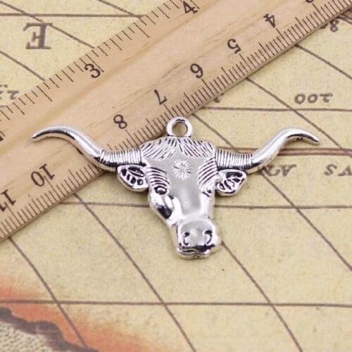 8pcs Charms Longhorn Bull Steer Head 60x31mm Antique Silver Color Pendants Making DIY Handmade Tibetan Finding Jewelry