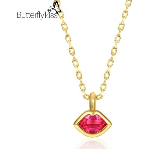 BK Lip Shape Pendant Necklace For Women 925 Sterling Silver Red Crystal Wedding Party Engagement Fine Jewelry Making Gifts