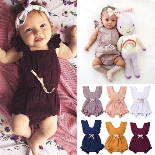 Arloneet Bodysuit Summer Clothes Newborn Infant Baby Girls Color Solid Ruffles Bodysuit Backcross Outfits Baby Bodysuit #42