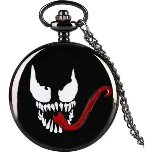 Retro Evil Spirit Long Tongue Design Bronze Pendant Pocket Watch Quartz Black Steampunk Necklace Pendant Gifts as Collectibles