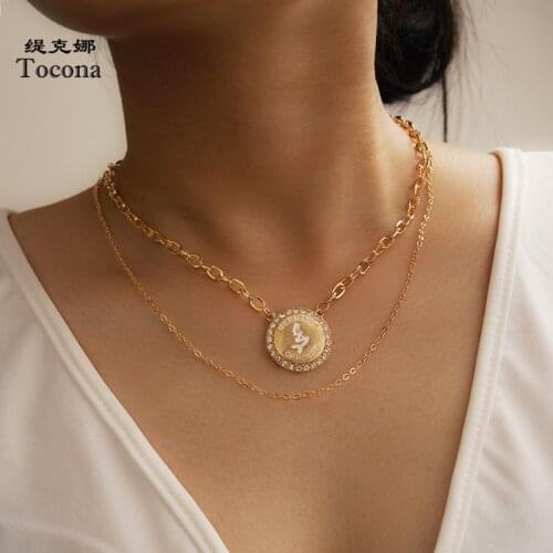 Tocona Bohemian Gold Color Geometric Pendant Necklace for Women Shiny Crystal Stone Chain Choker Party Jewelry Gift 13520