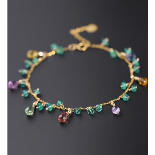 DMBS448 Emerald Color Sapphire Bracelet Female Yellow 18k Gold Niche Designer