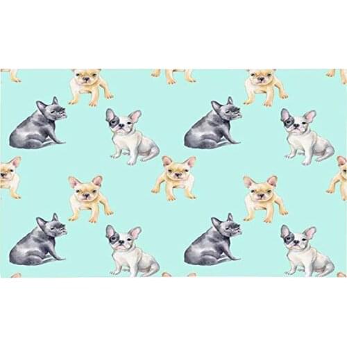 Doormat Door Blue Puppy Watercolor Pattern French Bulldog Pet Animals Wildlife Green Dog Paint Popular Beautiful Machine Washab