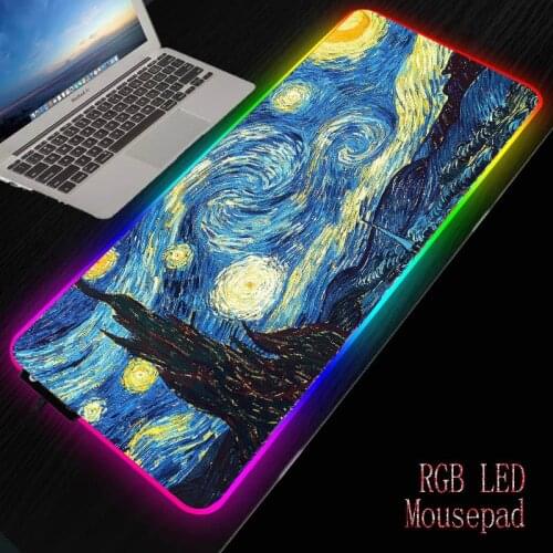 Painting Van Gogh Art Gaming Mouse Pad Computer Mousepad RGB Large Mouse Pad Gamer XXL Mouse Carpet Desk Play Mat with Backlit