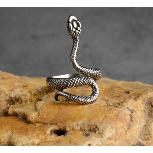 Gold Snake Animal Stainless Steel Mens Rings Punk Hip Hop Unique Trendy For Male Boyfriend Jewelry Creativity Gift Wholesale