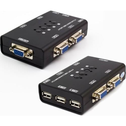 4 Port Manual USB2.0 kvm Switch Control 4 PC Hosts by 1 Set of USB Keyboard Mouse and VGA Monitor Multi With Cables