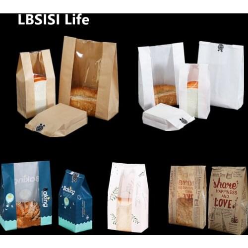 LBSISI Life 10pcs Kraft Paper Bread Clear Avoid Oil Packing Toast With Window Bag Baking Takeaway Food Package Cake Bag Party