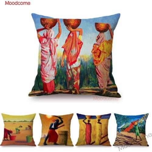 Fashion African Working Black Africa Art Abstract Oil Painting Home Decorative Sofa Pillow Cover Cotton Linen Car Cushion Cover
