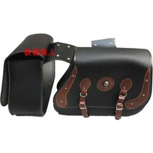 Motorcycle Bag Side Bag Retro PU Leather Rain and Sun Protection Suitcase Rear Bag Sportster Tool Bag Universal