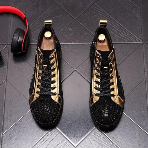 New Arrival Mens Designer Sneakers High Tops Rhinestone Lace Up Shoes Causal Flats Moccasins Male Hipsters Rock Walking